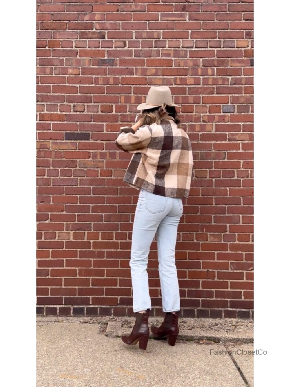 Cropped Plaid Flannel Shacket Jacket Lapel Collar Button Pockets - Picture 6 of 6